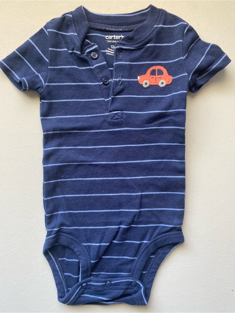 Carter's Just One You Striped Henley Polo Bodysuit Car 12 Months